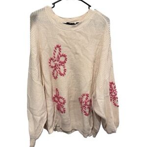 Cyrus Cream Knit Sweater with Pink Flowers Super Soft Warm 3X